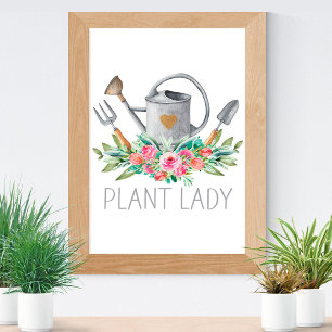 Poster Dame de plantes aquarelle boho humour chic jardini