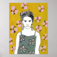 Dame en fleurs roses - Jaune