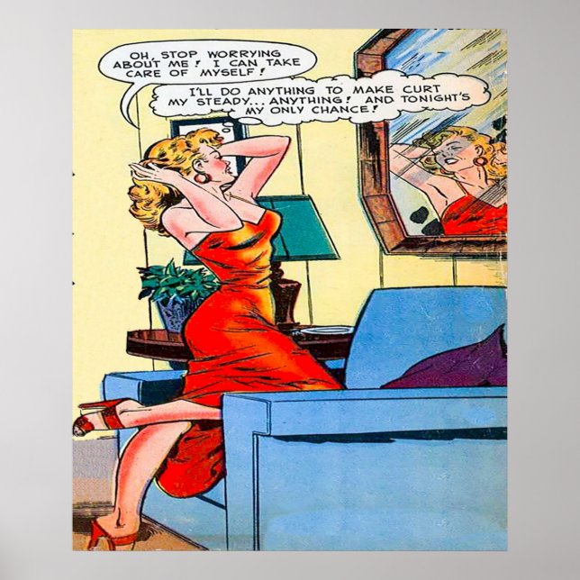 Poster Dame en rouge rétro vintage (Devant)