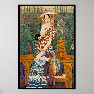 Poster Dame et enfant orientaux de Chen Yongle de chaleur