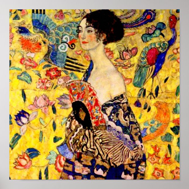 Poster Dame Gustav Klimt avec ventilateur (Devant)