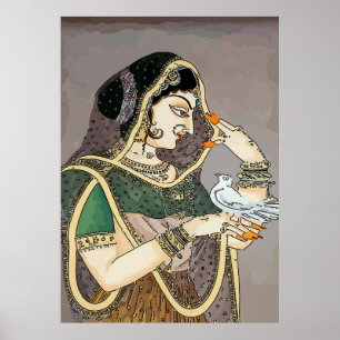 Poster Dame indienne avec colombe