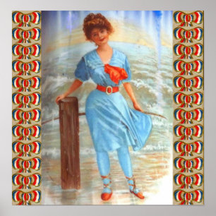 Poster Dame victorienne des années 1890 sur la plage