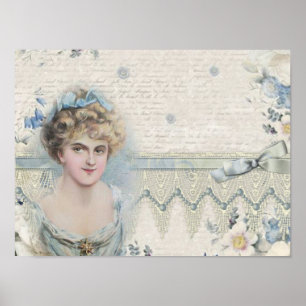 Poster Dame victorienne vintage shabby chic avec des fleu