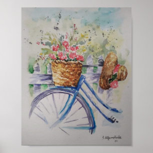 Poster Dames vélo dans le champ de printemps
