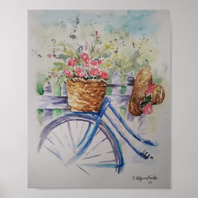 Poster Dames vélo dans le champ de printemps (Devant)
