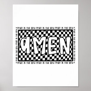 Poster Damier Amen Vintage Jésus Verset Biblique Chrétien