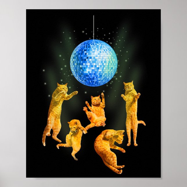 Poster Dancing Chats Disco Ball Kitten Kitty Lover Party  (Devant)