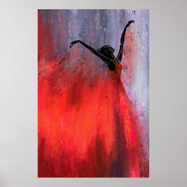 Poster Dancing Lady in Red - Abstraite peinture originale (Devant)