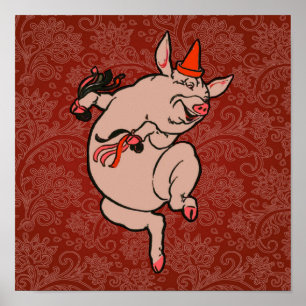 Poster Dancing Pig Antique Cute Danseuse
