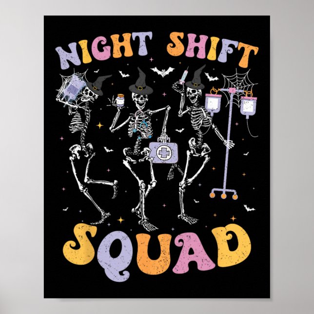 Poster Dancing Skeleton Nurse Night Squale Shift Hallowee (Devant)