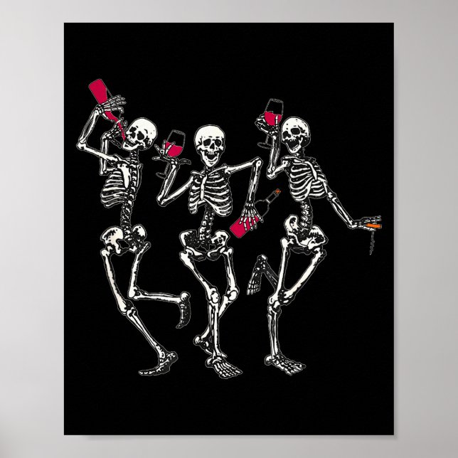 Poster Dancing Skeletons Drinking Wine Lover Funny Hallow (Devant)