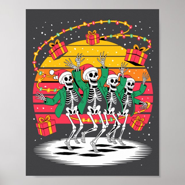 Poster Dancing Skeletons With Santa Hats Christmas Lights (Devant)
