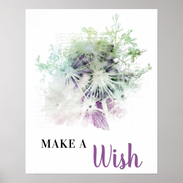Poster *~* DANDELION Abstrait Floral Violet Faire Un Souh (Devant)