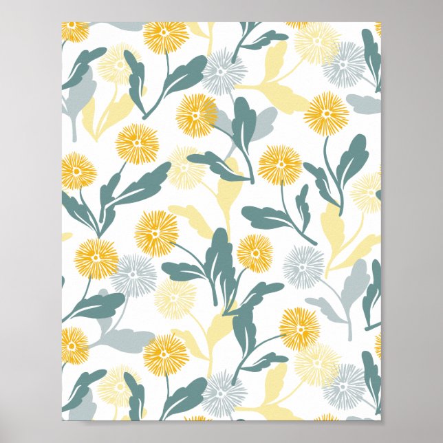 Poster Dandelion motif floral blanc ver (Devant)