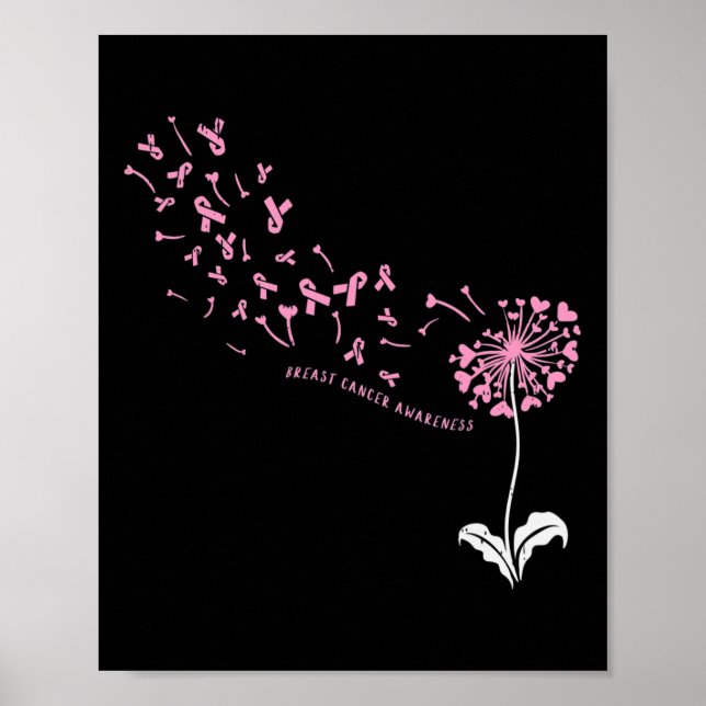 Poster Dandelion Sensibilisation au cancer du sein rose R (Devant)