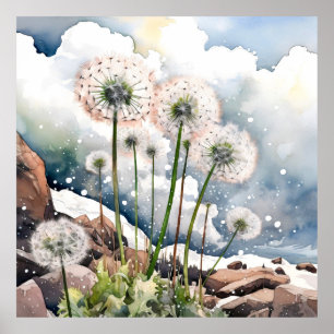 Poster Dandelion Wall Art, Carré Floral