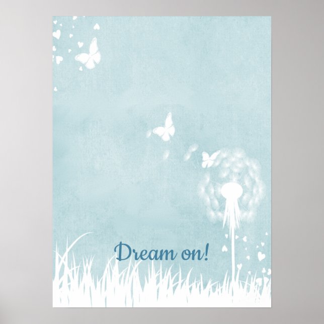 Poster Dandelions, papillons et Ciel bleu (Devant)