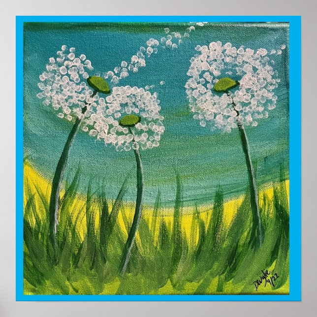 Poster Dandelions - Peinture originale et poème (Devant)