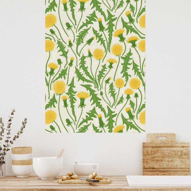 Poster Dandelions, vert, jaune et blanc (Cuisine)