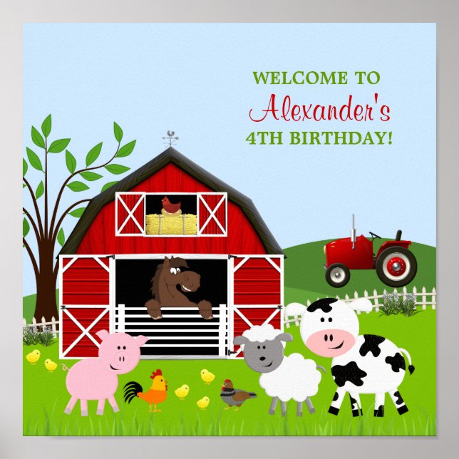Poster d'anniversaire de Barnyard Farm Animaux (Devant)