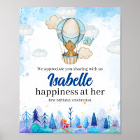 Poster d'anniversaire de la fille Teddy Bear Hot A