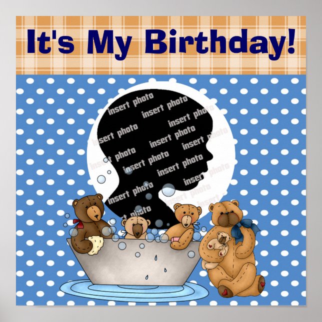 Poster d'anniversaire de l'ours en peluche customi (Devant)