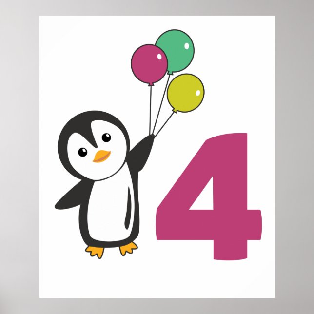Poster d'anniversaire de Penguin Ballons pour enfa (Devant)