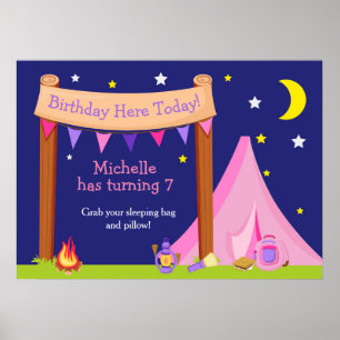 Poster d'anniversaire du Camping Rose & Purple