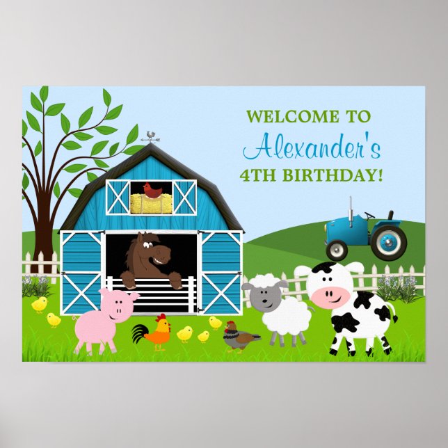 Poster d'anniversaire du garçon Barnyard Farm Anim (Devant)