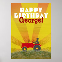 Poster d'anniversaire du tracteur rouge ou vert