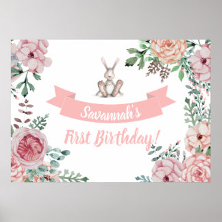 Poster d'Anniversaire Floral Bunny