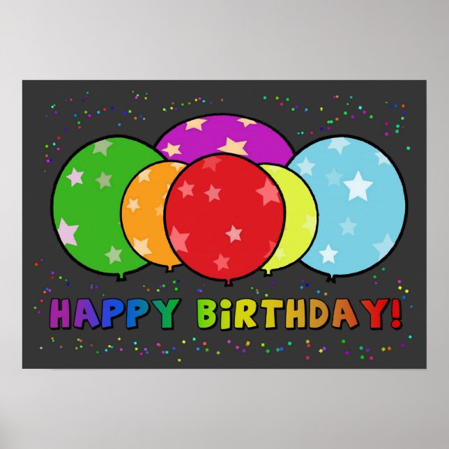 Poster d'anniversaire heureux Rainbow Balloons (Devant)