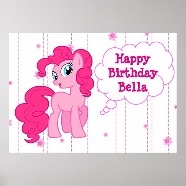 Poster d'anniversaire personnalisé Pony rose heure (Devant)