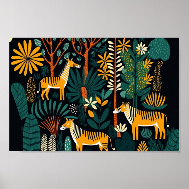 Poster Danois Scandinave Forêt Sombre Animaux Boho Art (Devant)