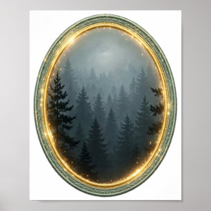 Poster Dans la brume — Forêt de pins lunaires