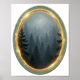Poster Dans la brume — Forêt de pins lunaires