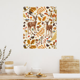 Poster Dans les bois / Cerf d'automne sur noir