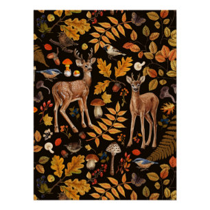 Poster Dans les bois / Cerf d'automne sur noir