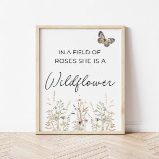 Poster Dans un champ de roses Boho Wildflower Girl Nurser