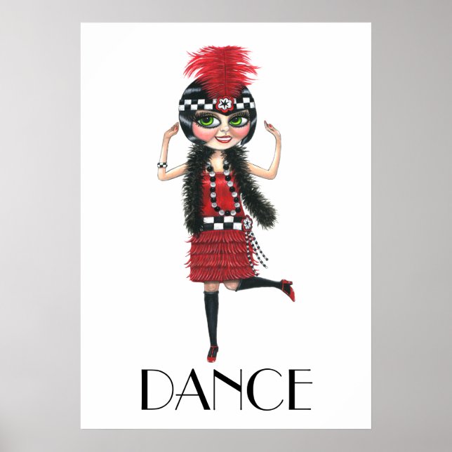 Poster Danse 1920s Costume Big Eye Flapper Girl (Devant)