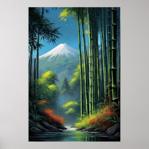 Poster Danse bambou, ruisseau dans la forêt