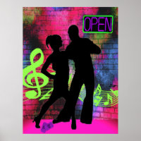 Danse Couple Brick Mur Néon Couleurs