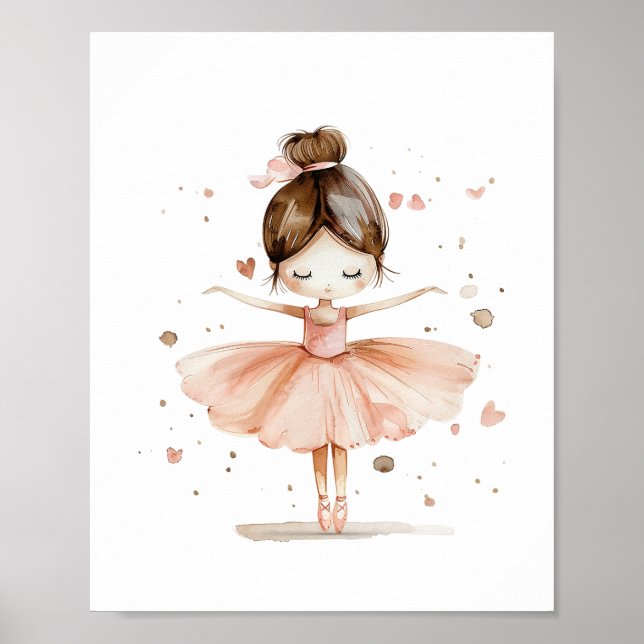 Poster Danse de ballet de ballerine mignonne Amour coeurs (Devant)
