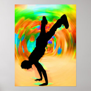 Poster Danse De Rue, Silhouette, Vert/Orange/Jaunes