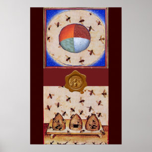 Poster DANSE DES ABEILLES À MIEL AVEC 4 ÉLÉMENTS, Sceau d