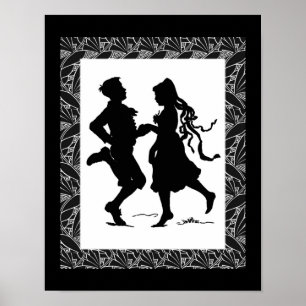 Poster Danse Fille Et Garçon Silhouette Art