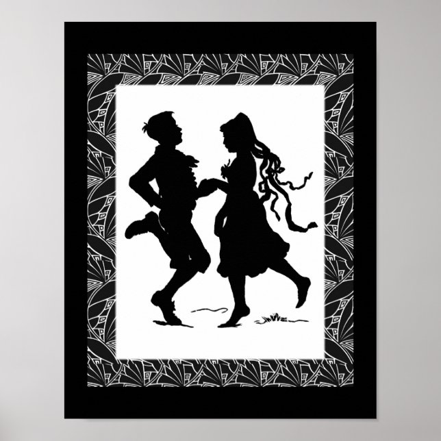 Poster Danse Fille Et Garçon Silhouette Art (Devant)