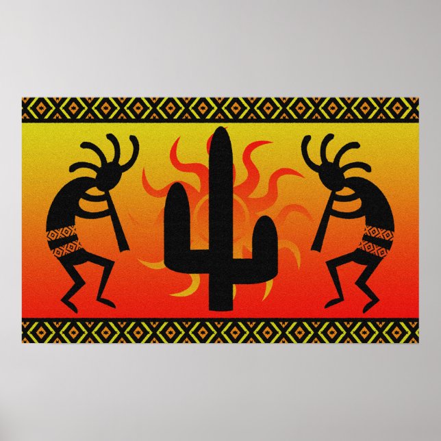 Poster Danse Kokopelli Dans Les Murs Tribal Du Coucher Du (Devant)