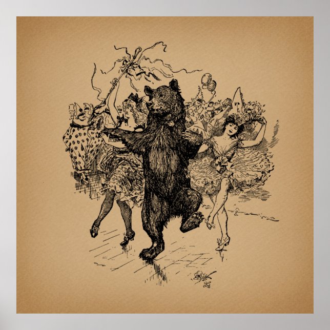 Poster Danse Ours Cirque Vintage Art (Devant)